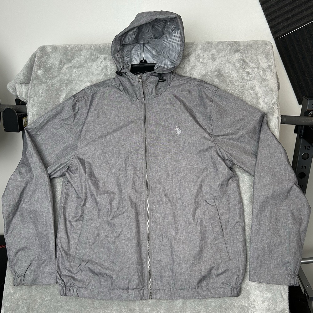 U.S. POLO ASSN. MENS FULL ZIP POLYESTER RAIN WATER RESISTANT GRAY JACKET Size‎ M